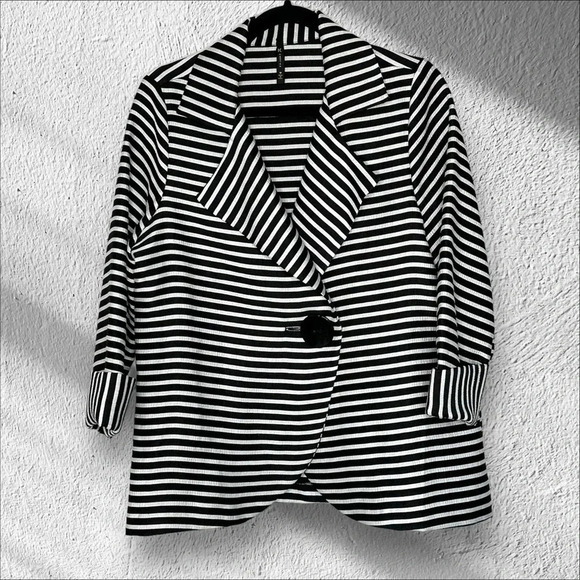 IC by Connie K Jackets & Blazers - IC by Connie K Black White Stripe Blazer Medium Art 2 Wear Lagenlook Beetlejuice